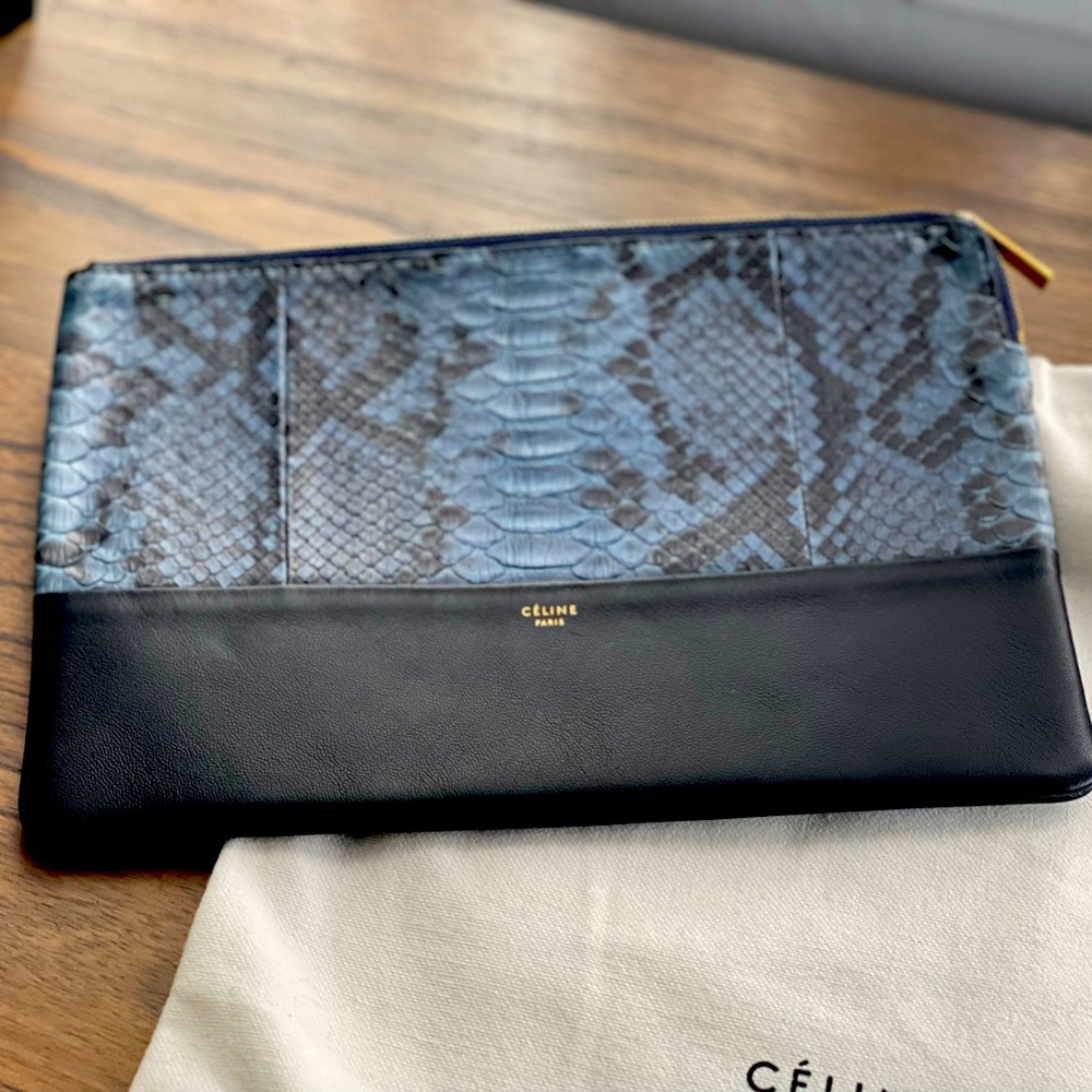 Celine calf skin python black clutch bag with dust bag